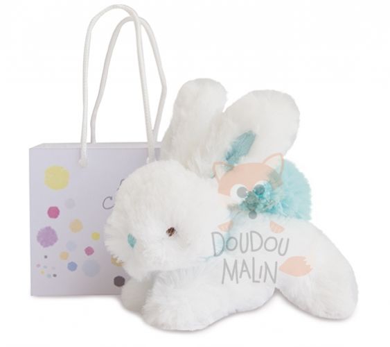  lapin coucou attache sucette blanc amande turquoise 